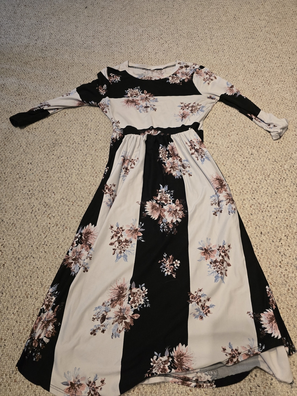 White Fox Boutique Black and Cream Floral Midi Dress